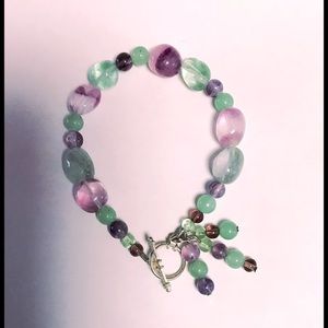 6” Artisan Crafted Green & Purple Bracelet W/Toggle Clasp